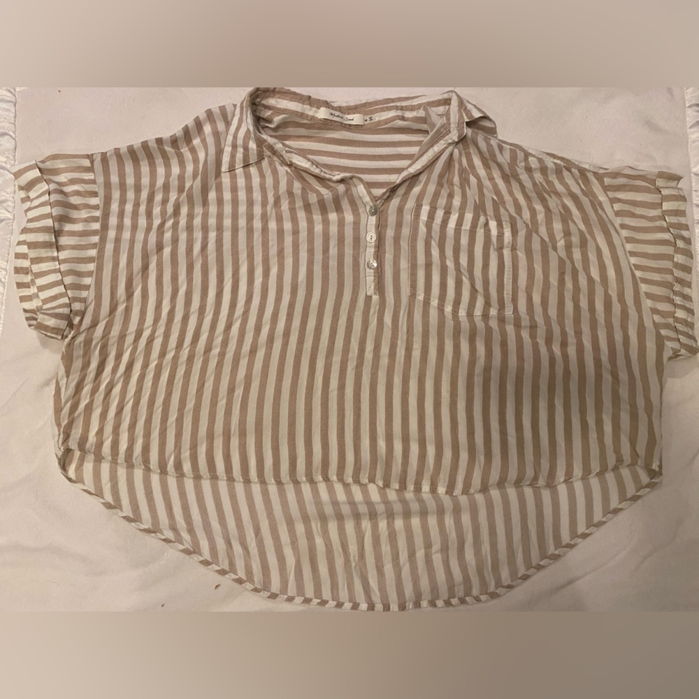 Mustard Seed Beige cropped Striped Blouse